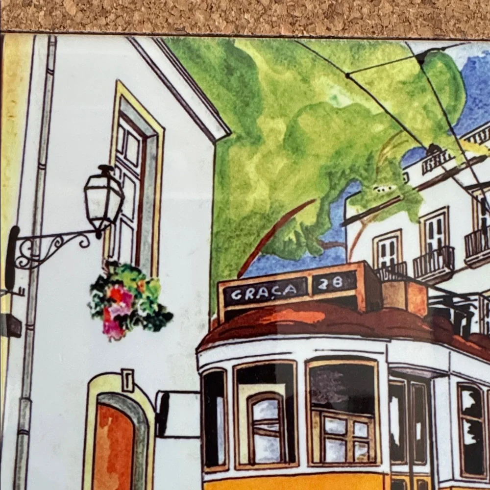 Portuguese Ceramic and 8” Square Cork Trivet or Hot Pad